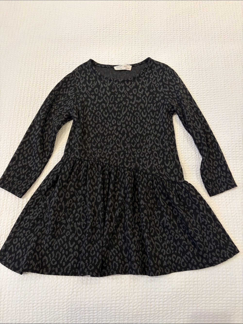 Zara Girls Dark Gray and Black Leopard Print Long Sleeve Dress